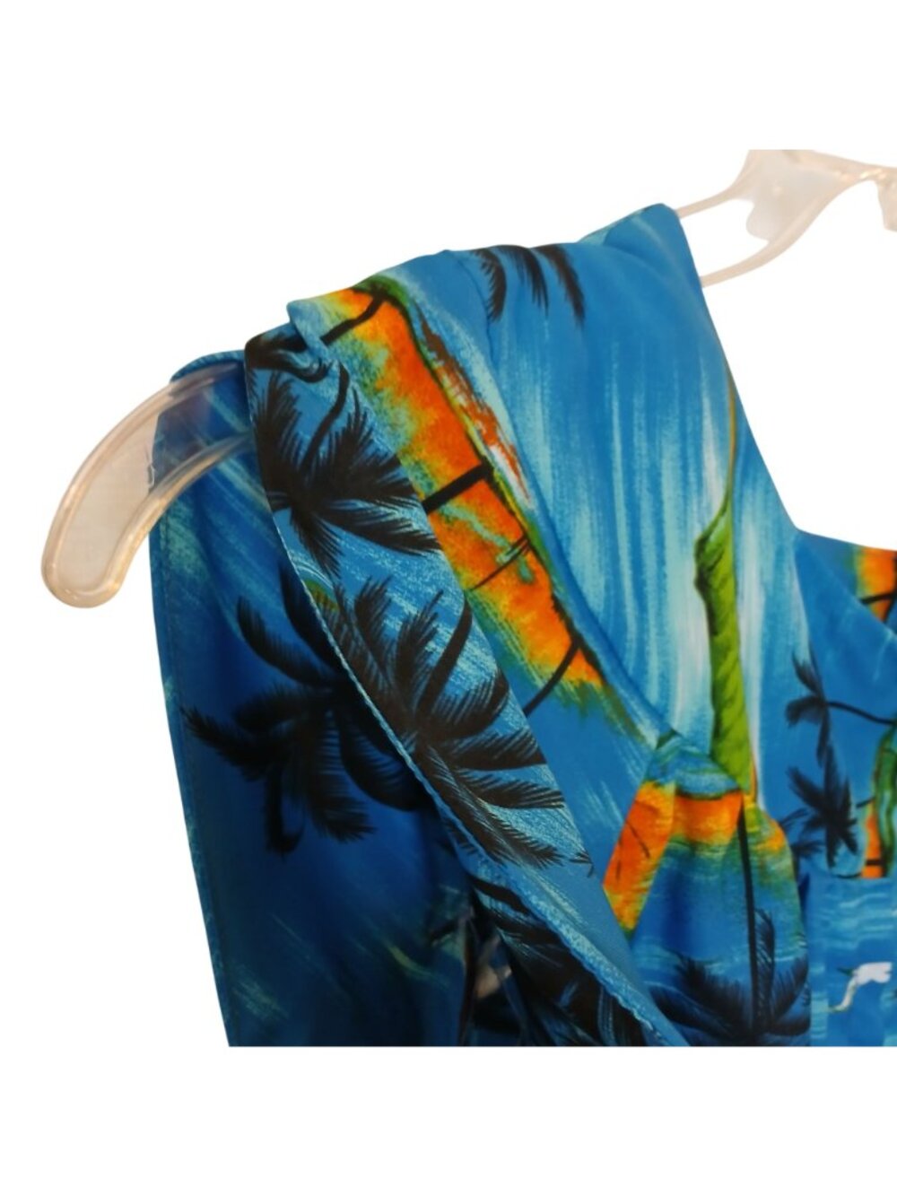 VTG Pacific Isle Creations Hawaiian Sz 8 Maxi Dress Blue W/ Tropical Island #C-4 - Picture 6 of 7